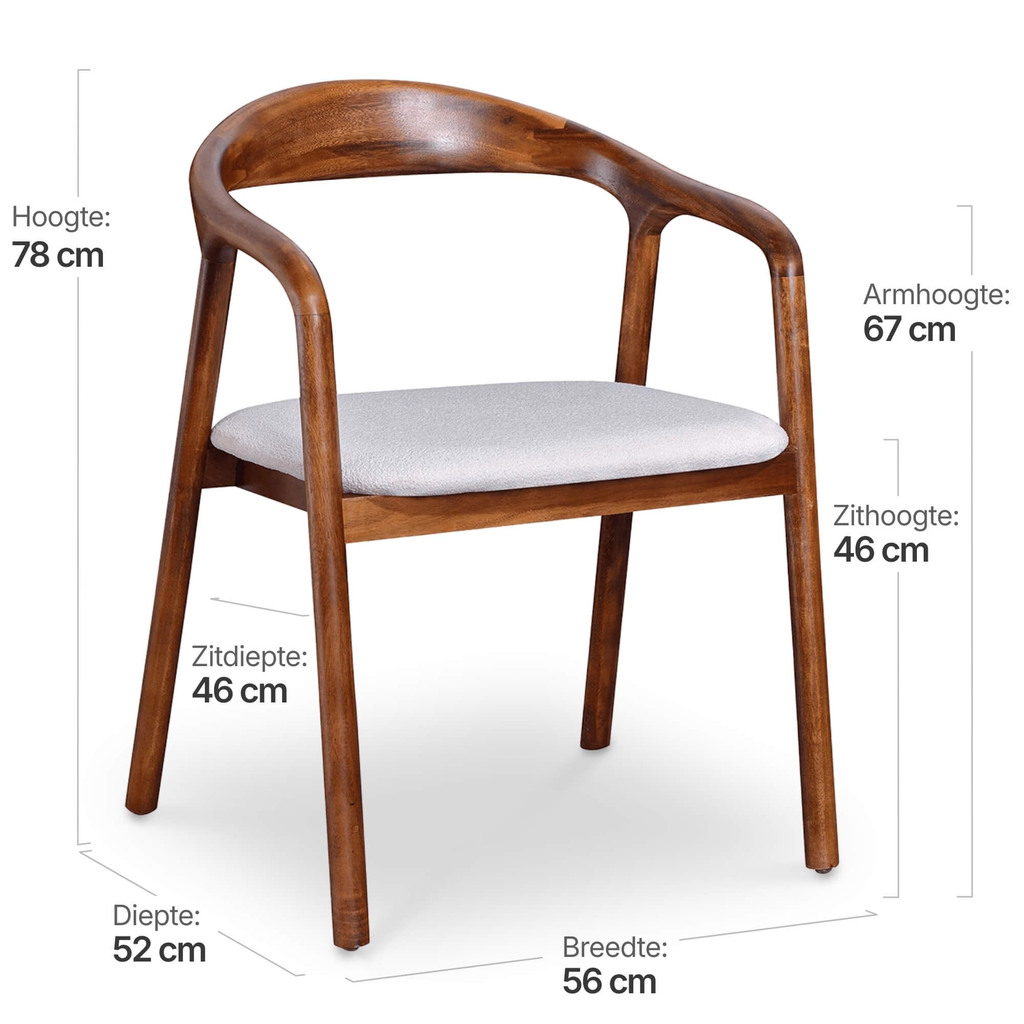 Artson Eetkamerstoel | Walnoot Hout | Wit Boucle