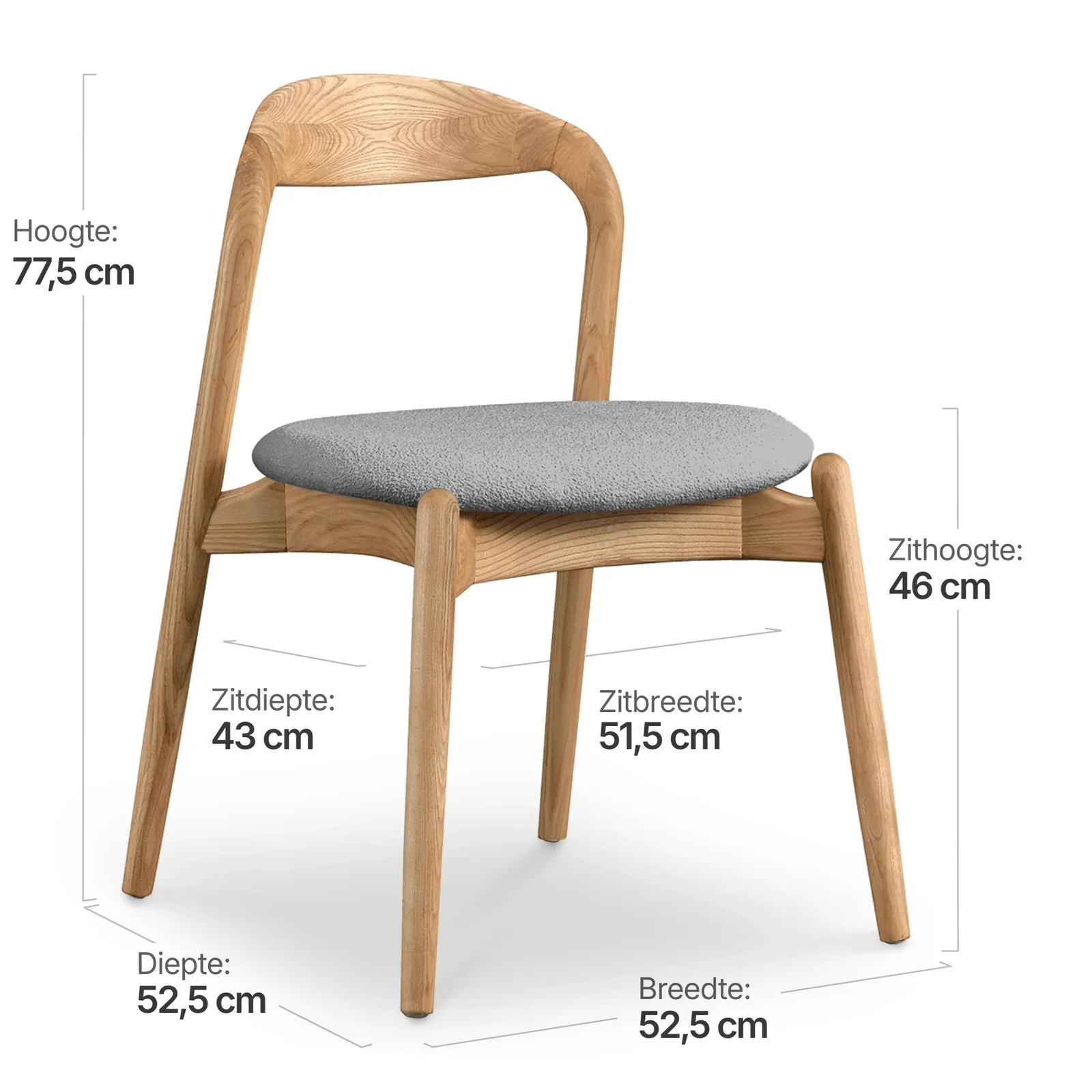 Bow Eetkamerstoel | Essen Hout | Grijs Boucle