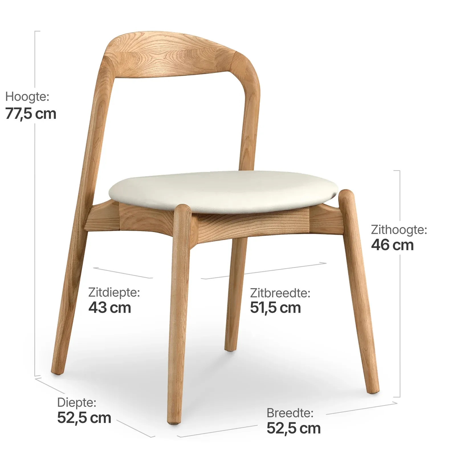 Bow Eetkamerstoel | Essen Hout | Offwhite PU Leer