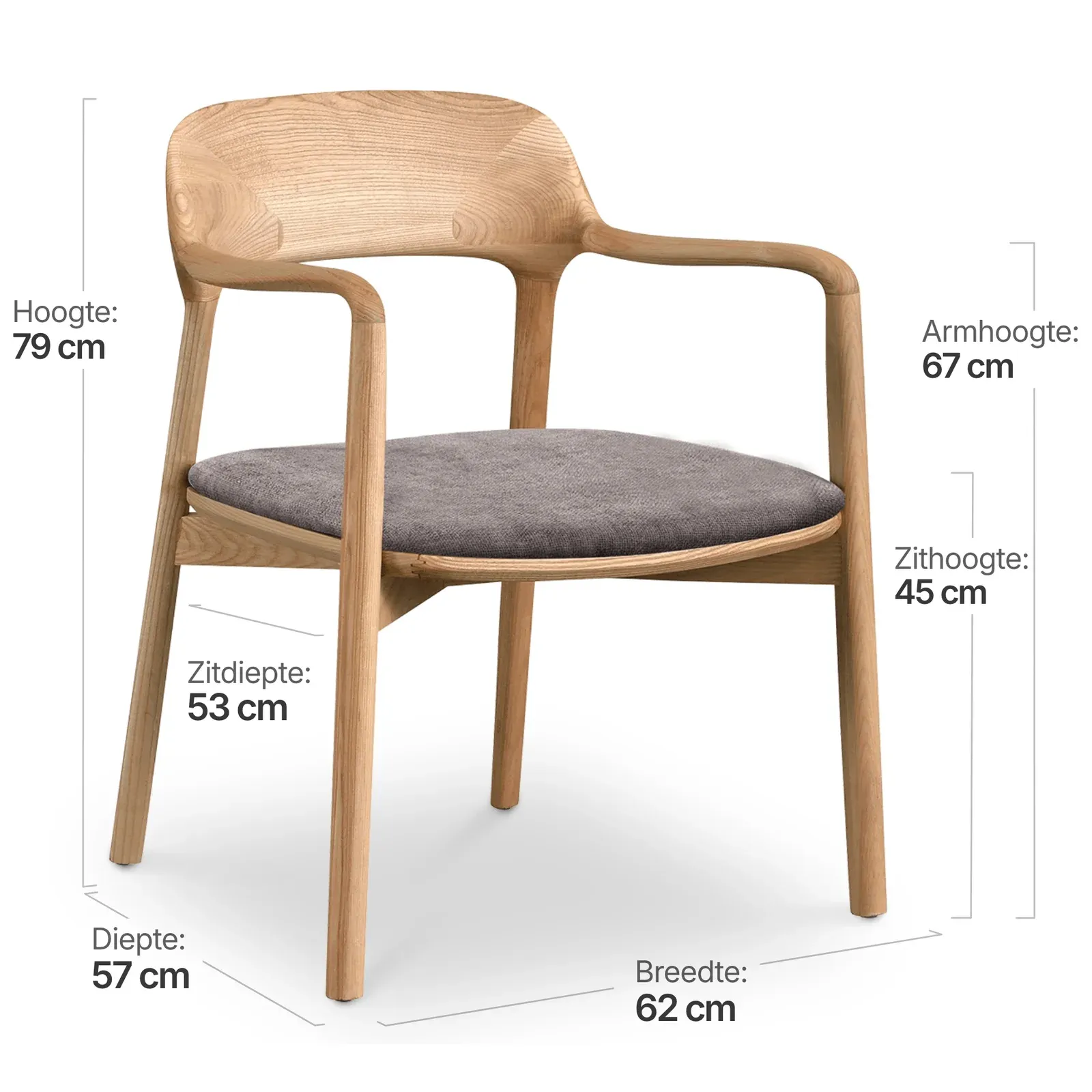 Kennedy Eetkamerstoel | Naturel Essen | Grijs Bruin Chenille