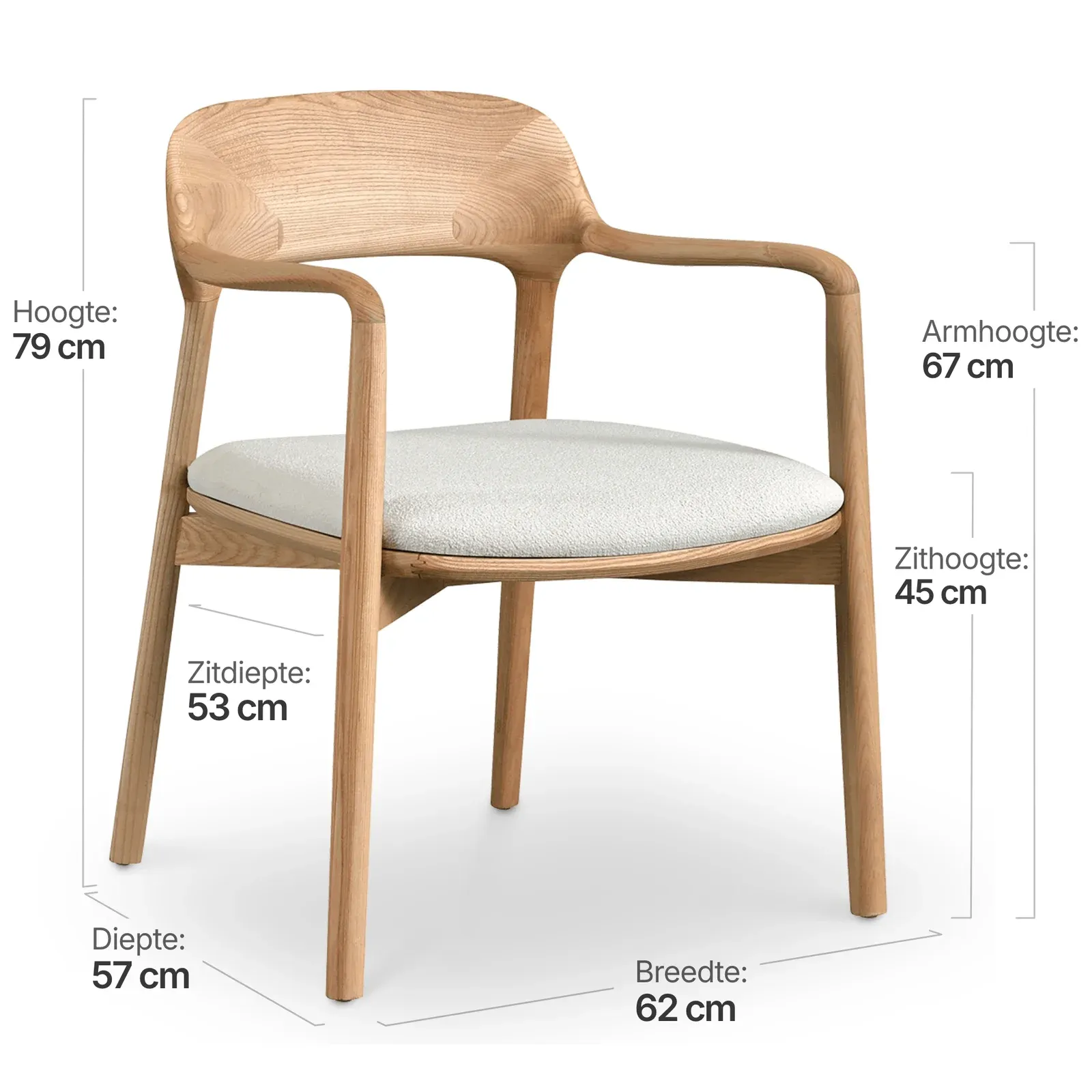 Kennedy Eetkamerstoel | Essen Hout | Wit Teddy / Boucle