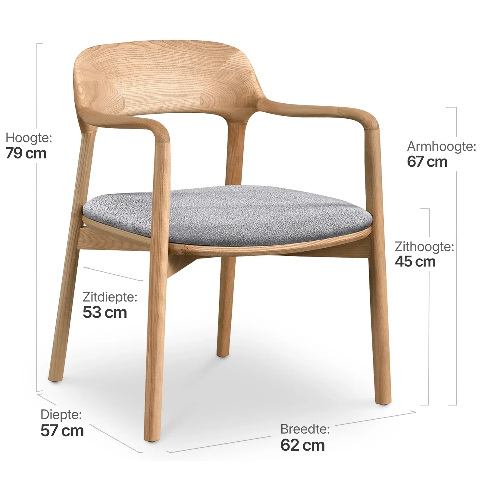Kennedy Eetkamerstoel | Naturel Essen | Grijs Boucle