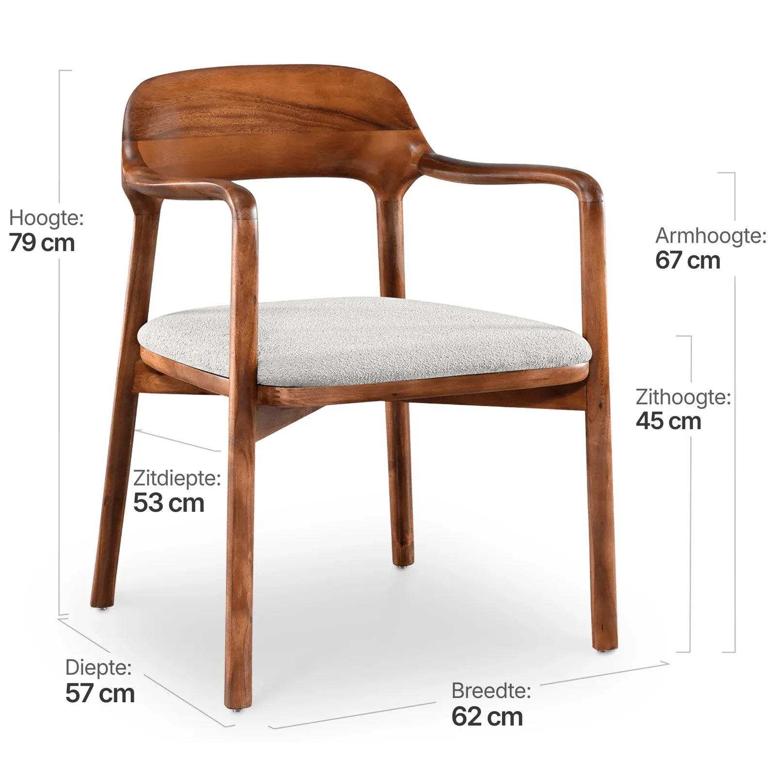 Kennedy Eetkamerstoel | Walnoot | Wit Teddy / Boucle