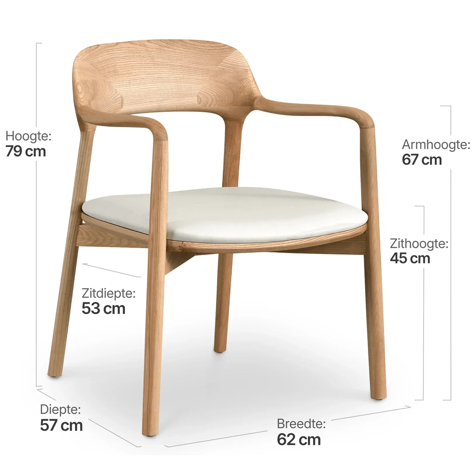 Kennedy Eetkamerstoel | Naturel Essen | Offwhite Zitting