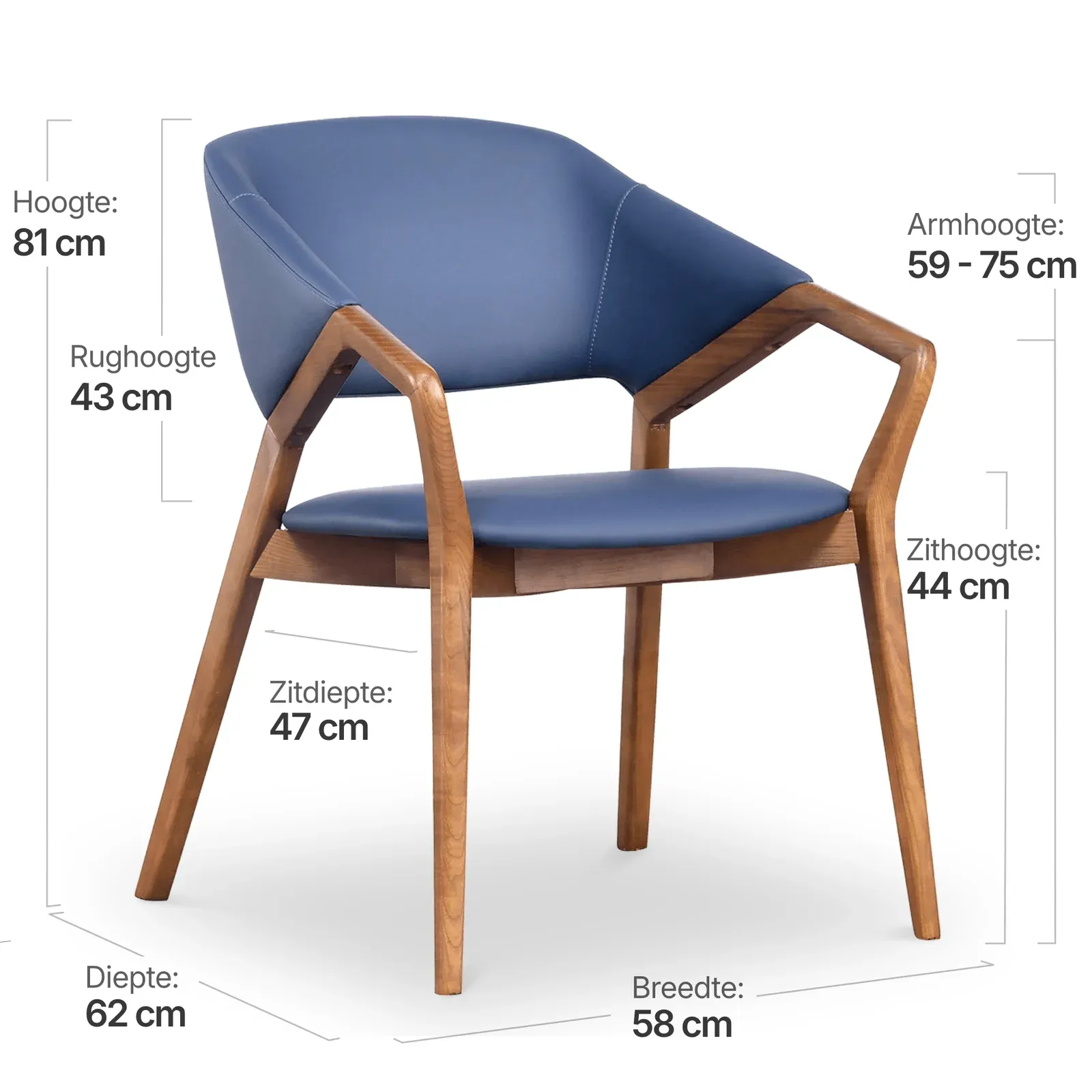 Japandi Eetkamerstoel Candorra | Blauw | Walnoot