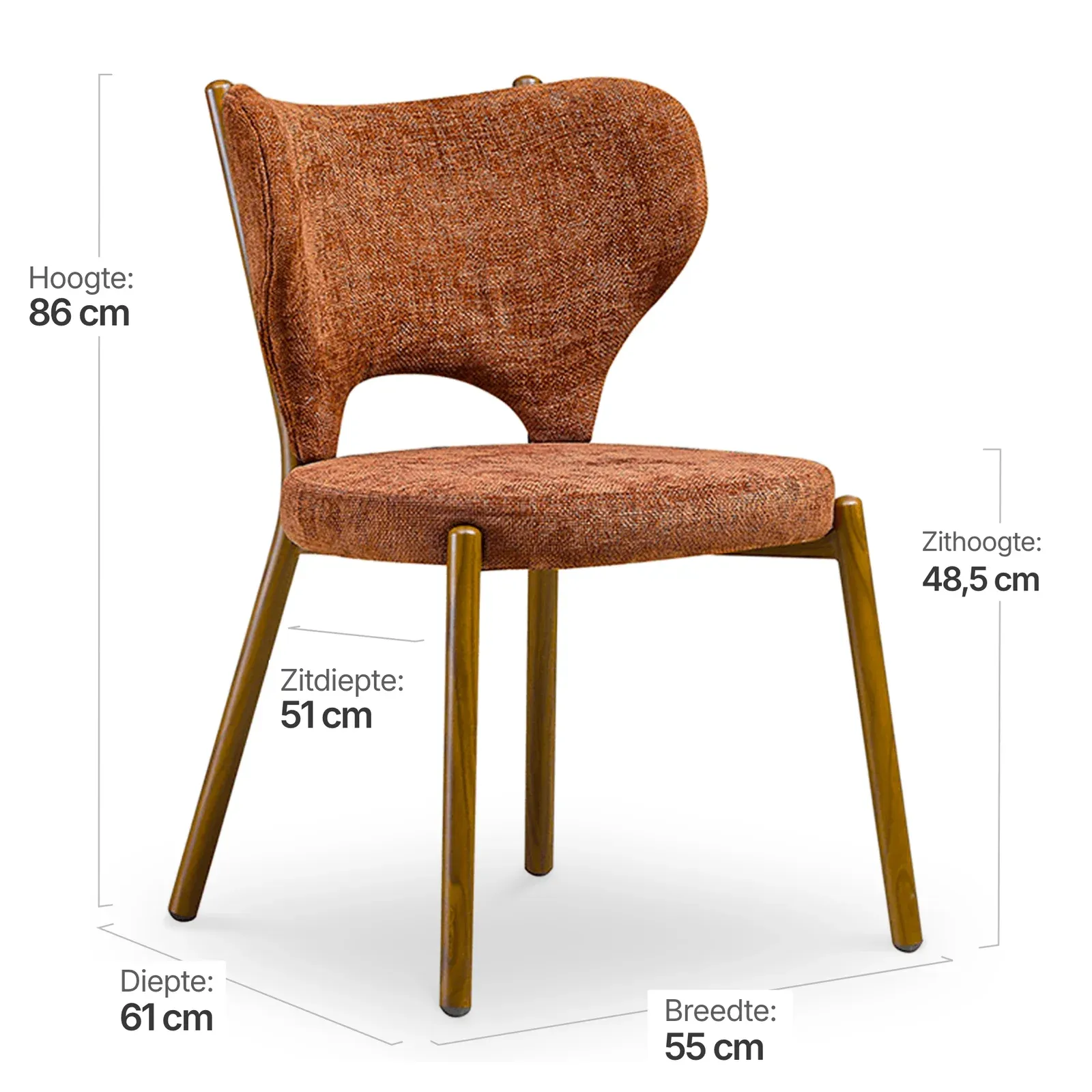 Japandi Eetkamerstoel Cho | Terracotta Chenille | Walnoot