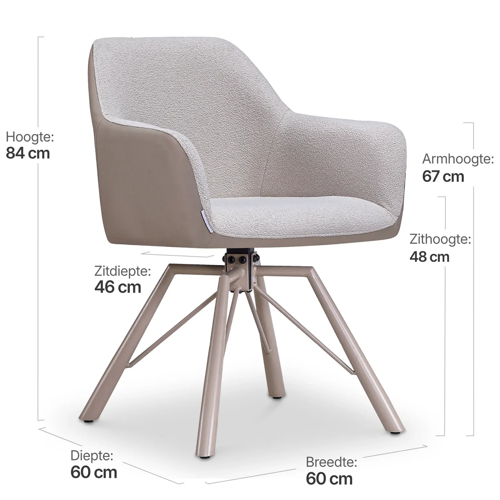 Draaibare Eetkamerstoel Nord | Taupe Boucle Taupe Leer | Taupe Onderstel
