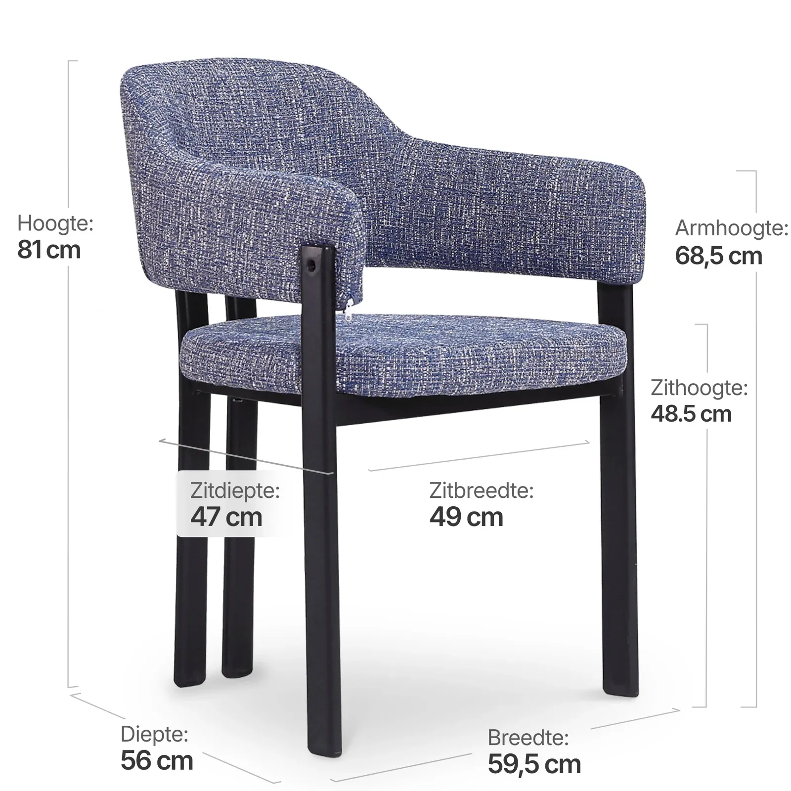 Japandi Eetkamerstoel Isamu | Blauw OTE | Zwart Onderstel