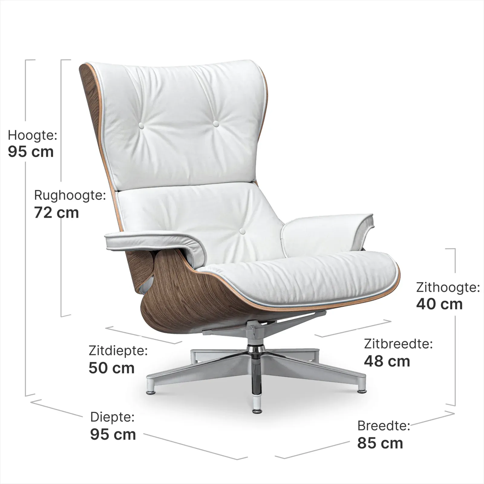 Cavel Lounge Chair Wit Leer | Walnoot Schalen