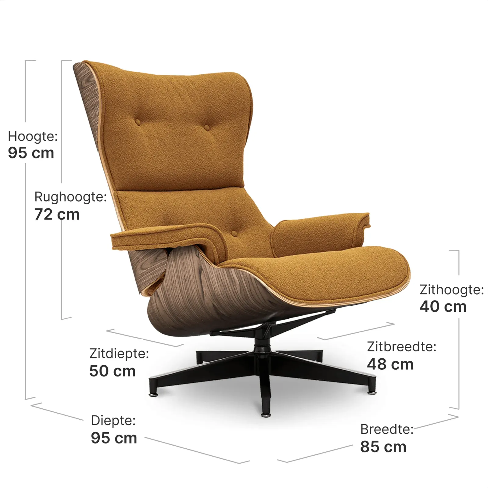 Cavel Lounge Chair Bruin Boucle | Walnoot Schalen