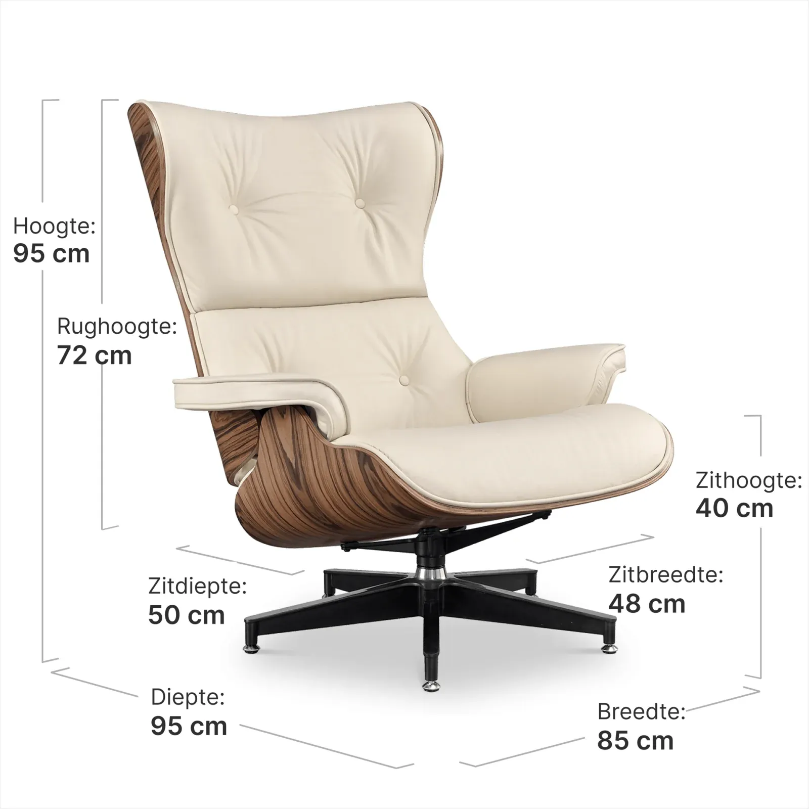 Cavel Lounge Chair Offwhite Leer | Naturel Palissander Schalen