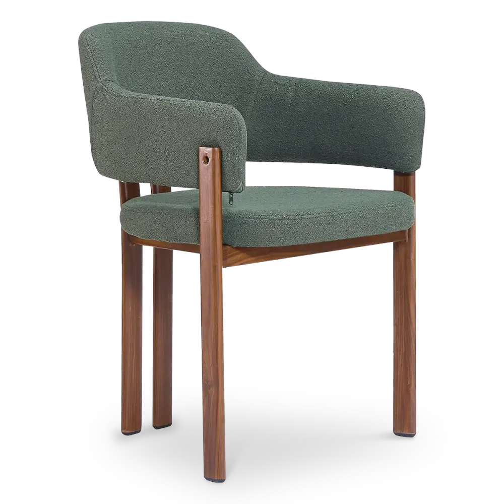 specificaties-isamu-eetkamerstoel-walnoot finish-groen bouclé