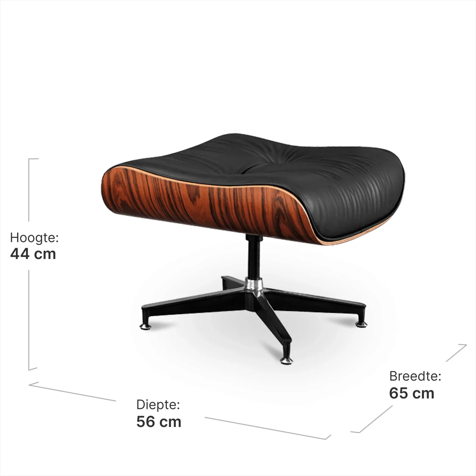 Cavel Lounge Chair Ottoman / Hocker Zwart Leer | Palissander Schaal