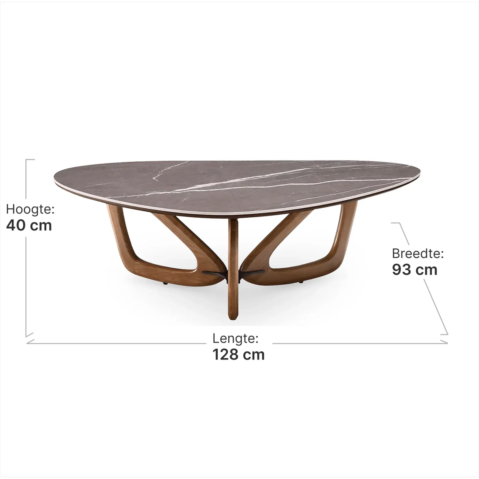 Japandi Salontafel Butterfly | Antraciet Keramiek | Walnoot Onderstel