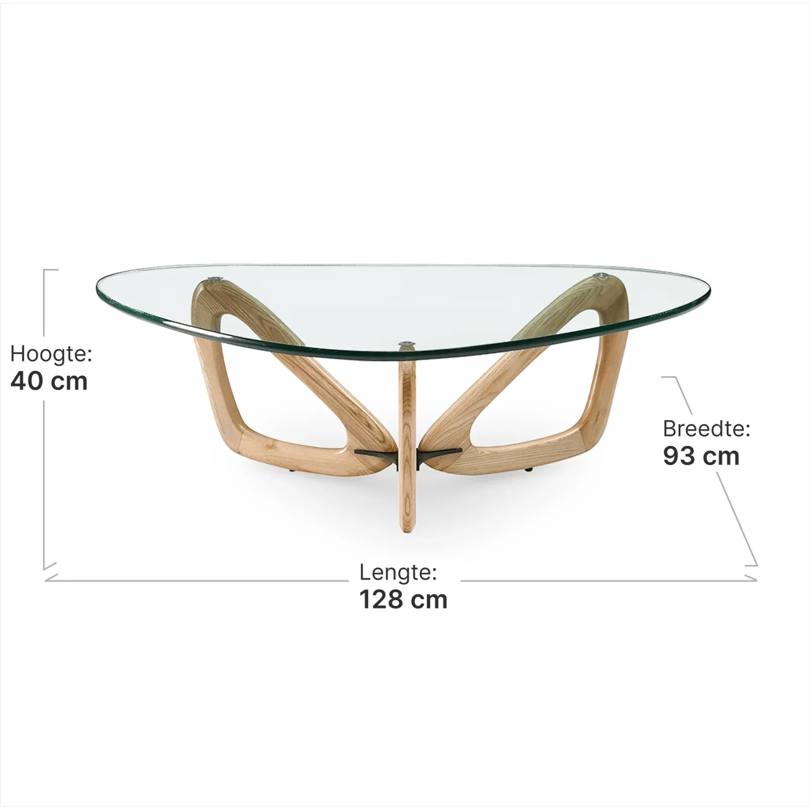 Japandi Salontafel Butterfly | Glazen Blad | Essen Onderstel