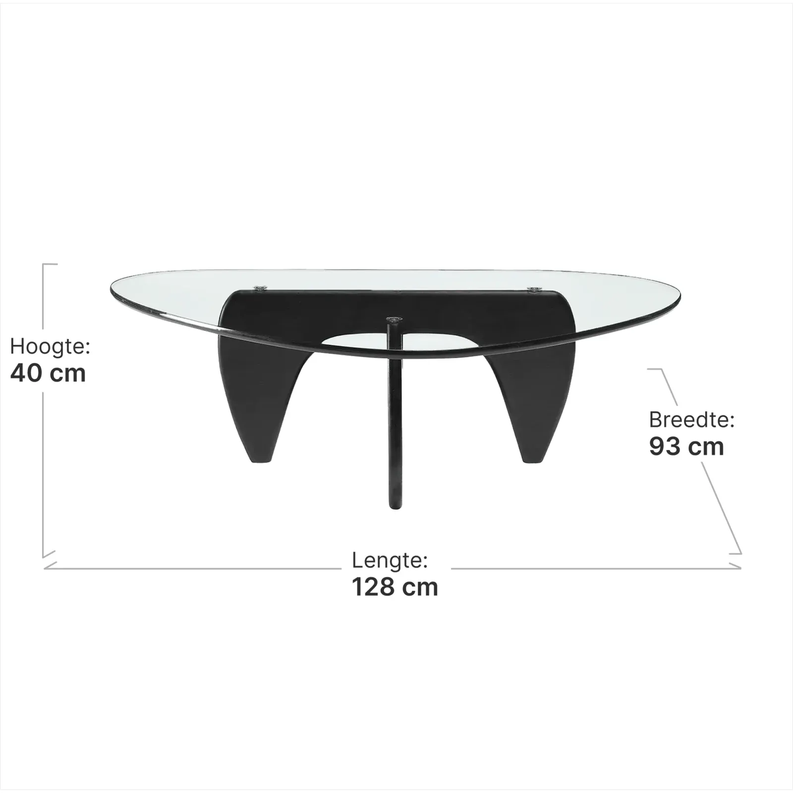 Japandi Salontafel Sabi | Glazen Blad | Zwart Onderstel