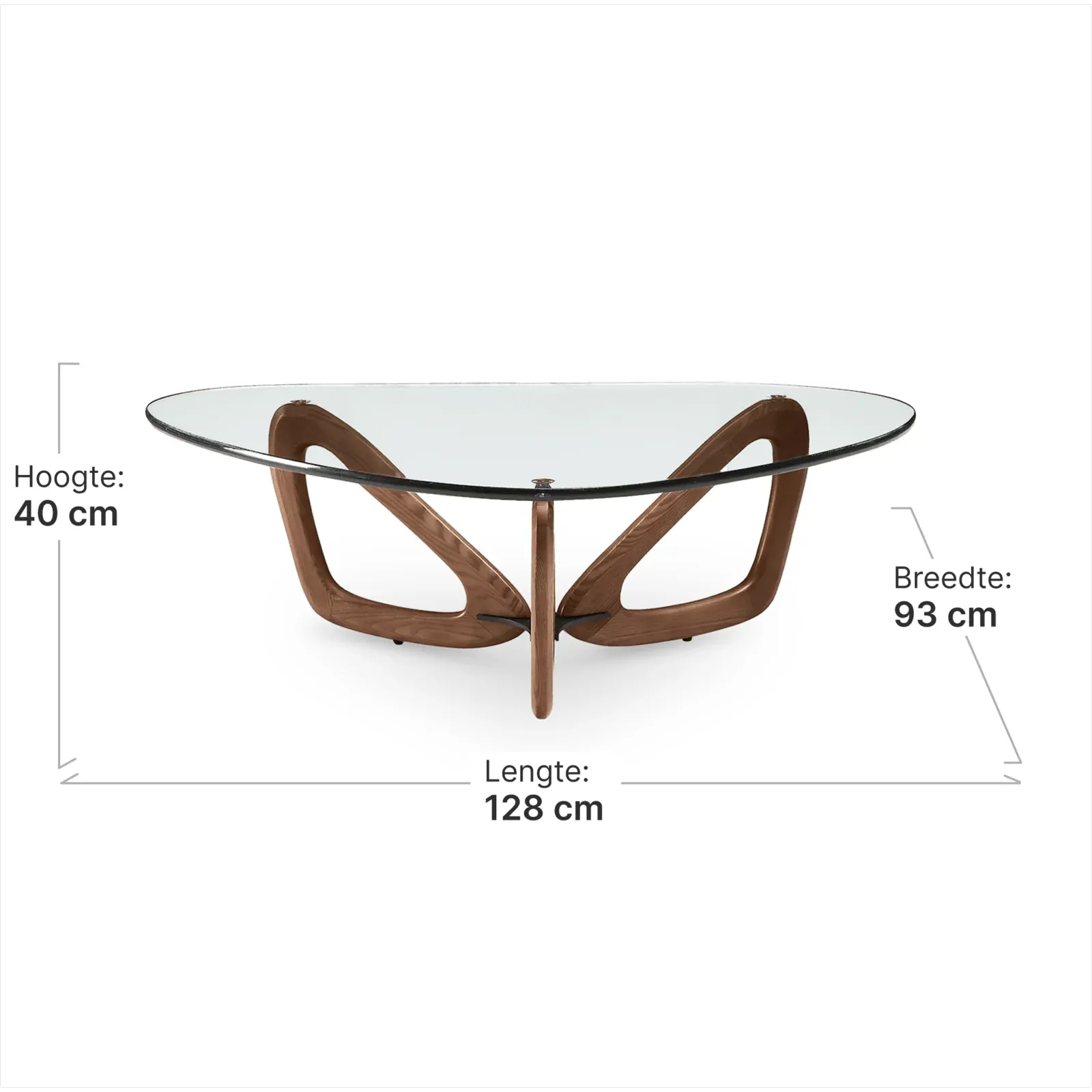 Japandi Salontafel Butterfly | Glazen Blad | Walnoot Onderstel