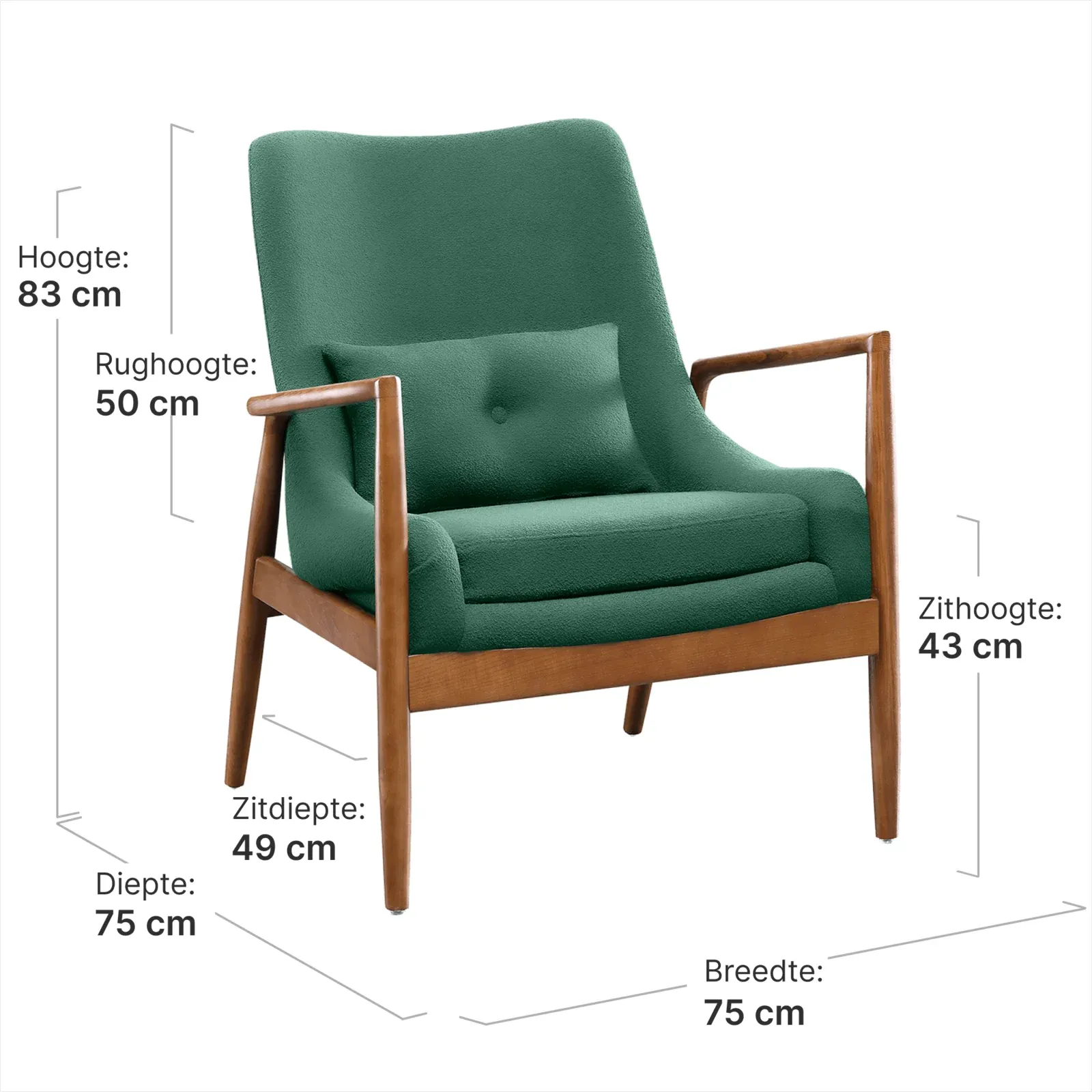 Cavel Flyder Scandinavische Lounge Chair Teddy Groen Walnoot