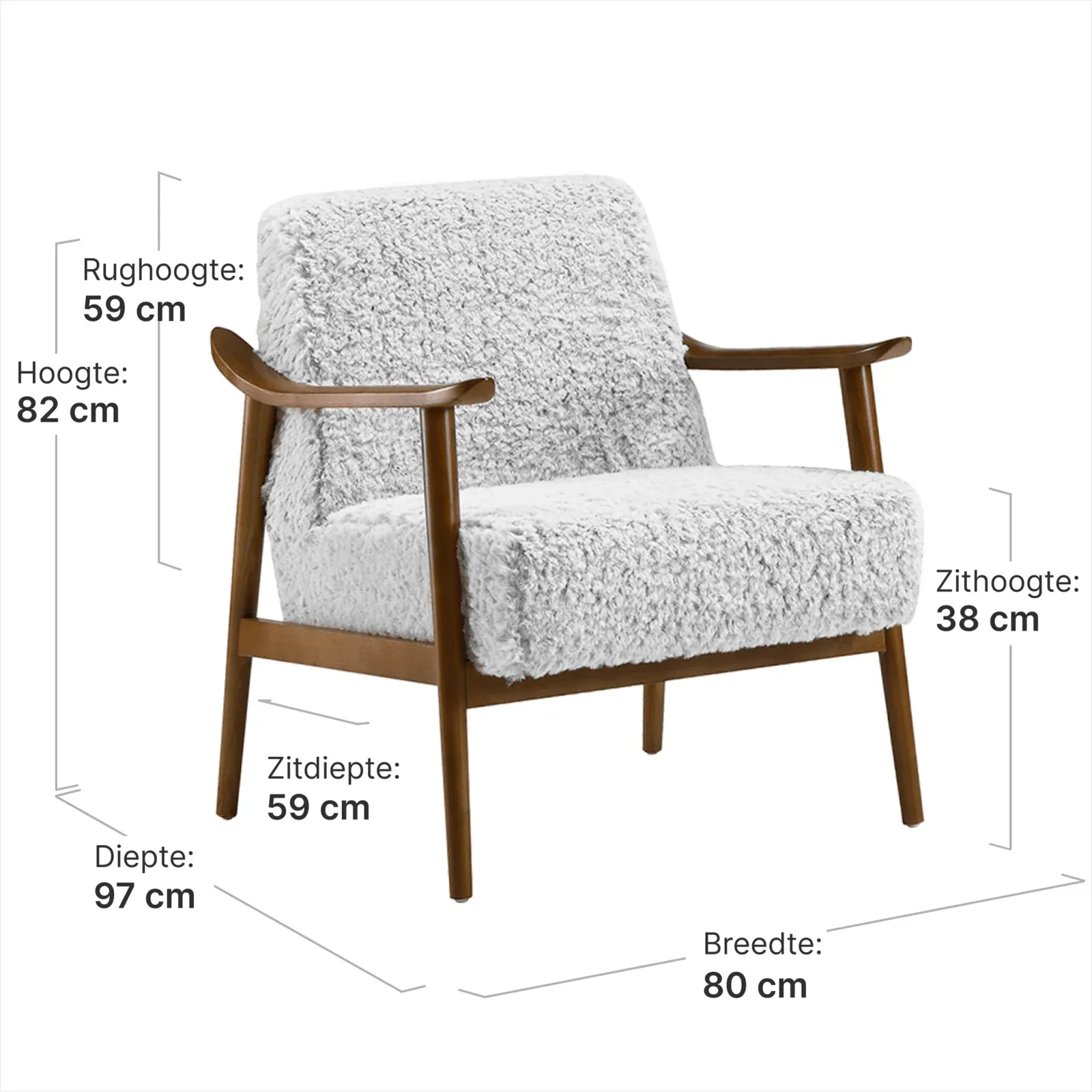 Cavel Hezel Scandinavische Lounge Chair Teddy Wit Walnoot