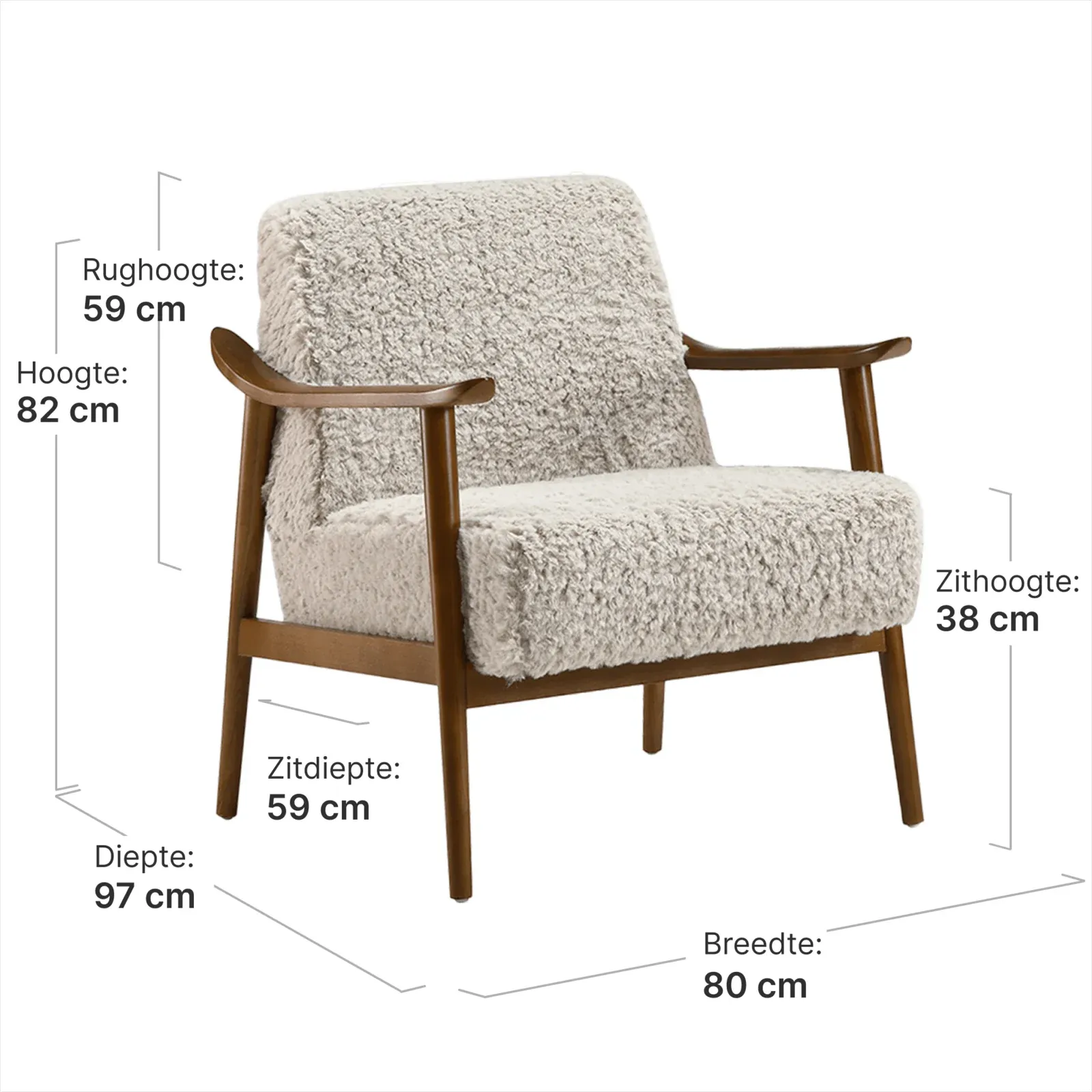 Cavel Hezel Scandinavische Lounge Chair Teddy Taupe Walnoot