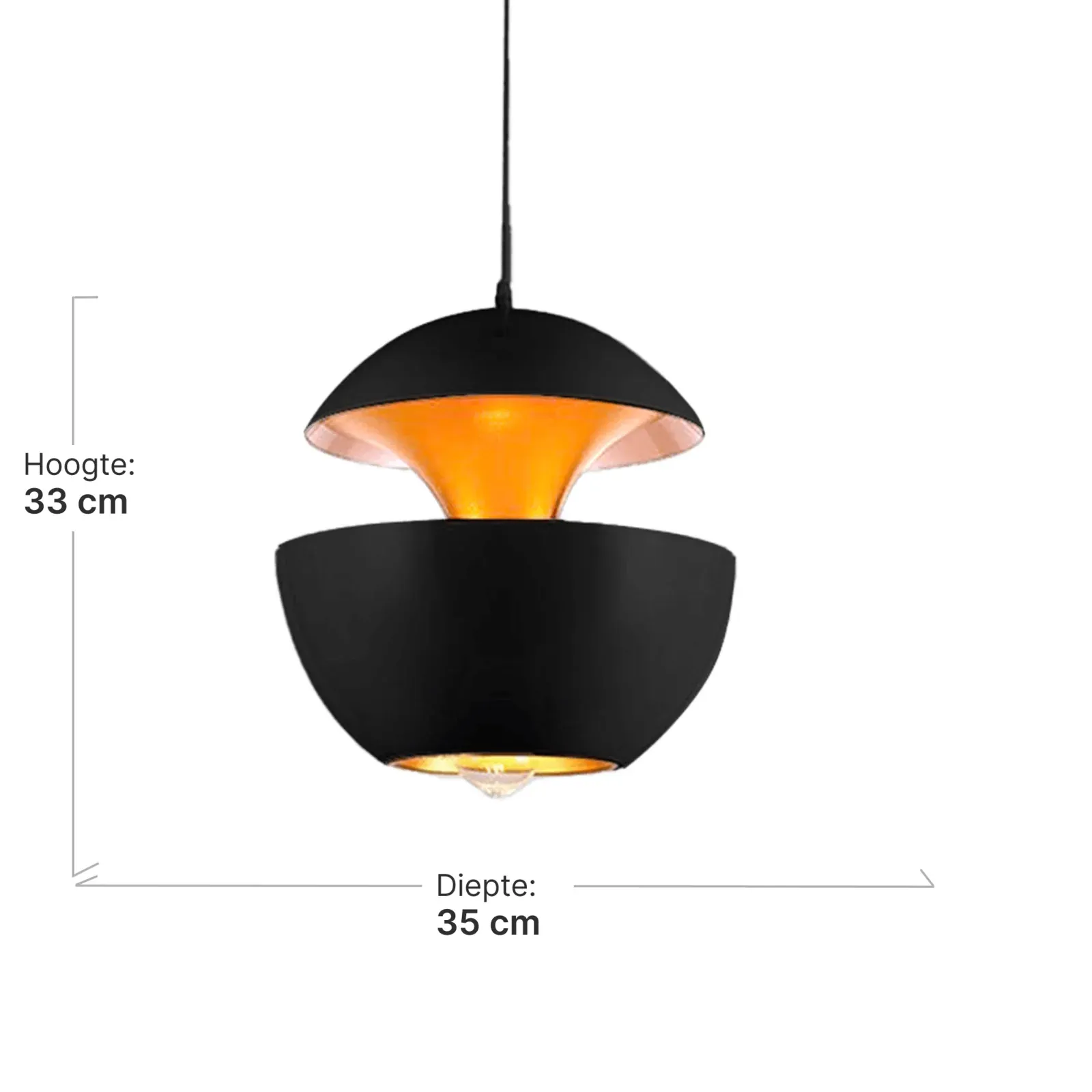 Hanglamp Peach | Mat Zwart / Goud