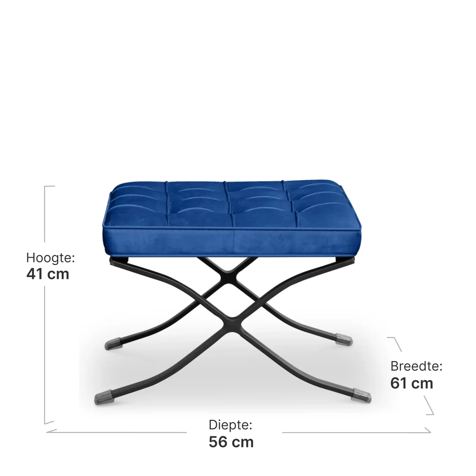 Paviljoen Ottoman Blauw Velvet | Zwart Frame