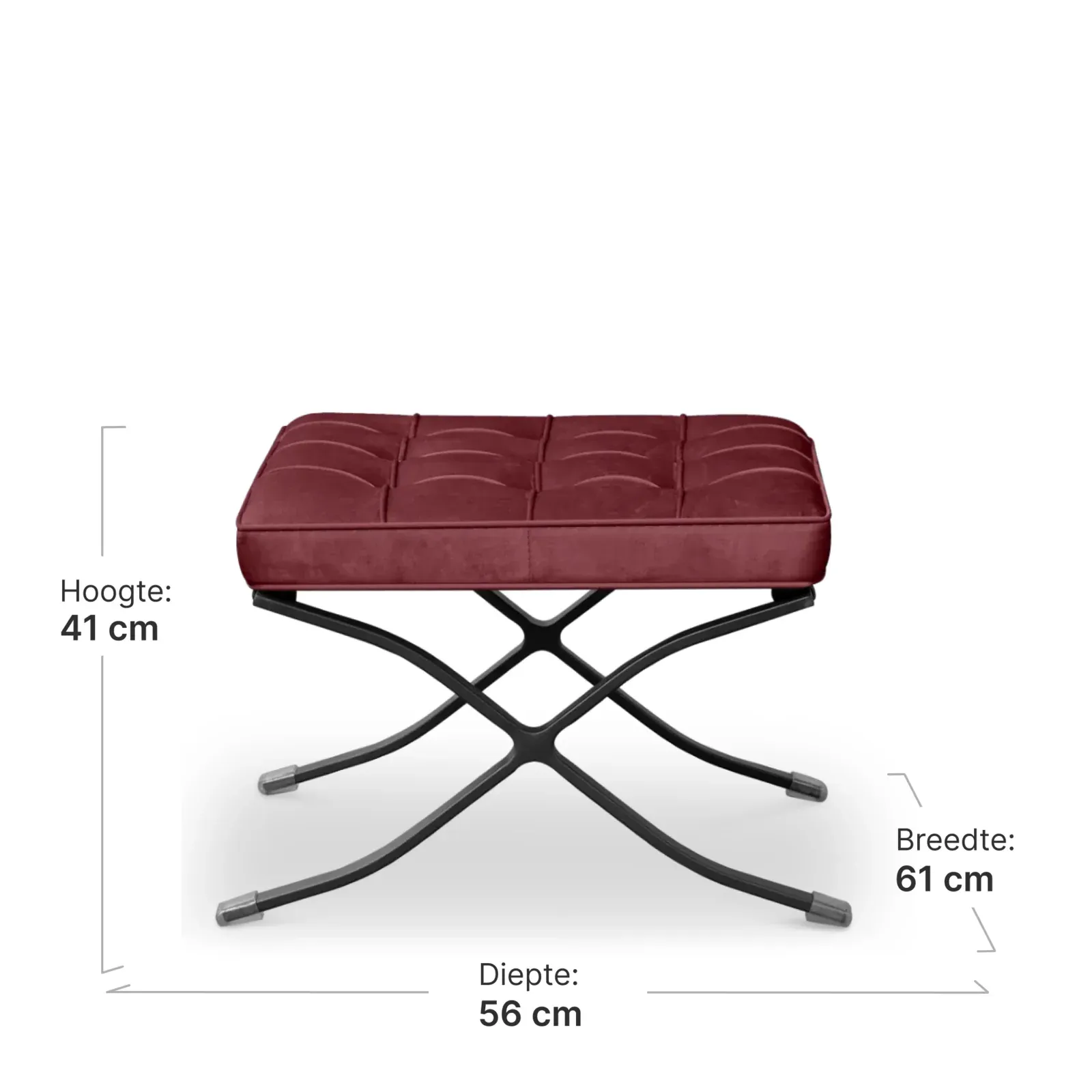 Paviljoen Ottoman Rood Velvet | Zwart Frame