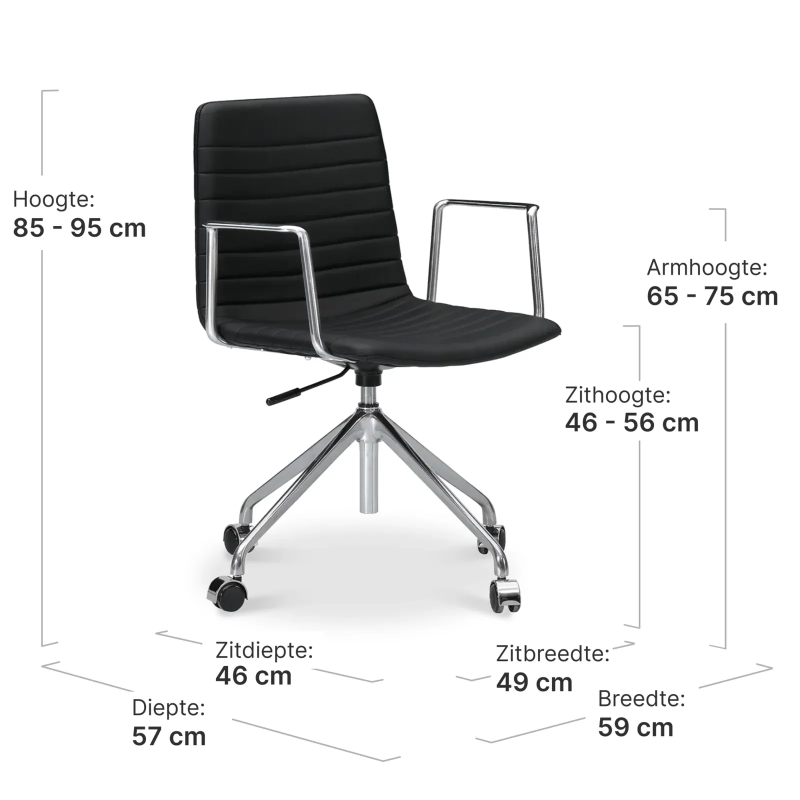 Cavel Lincoln Bureaustoel | Zwart PU Leer | Chroom