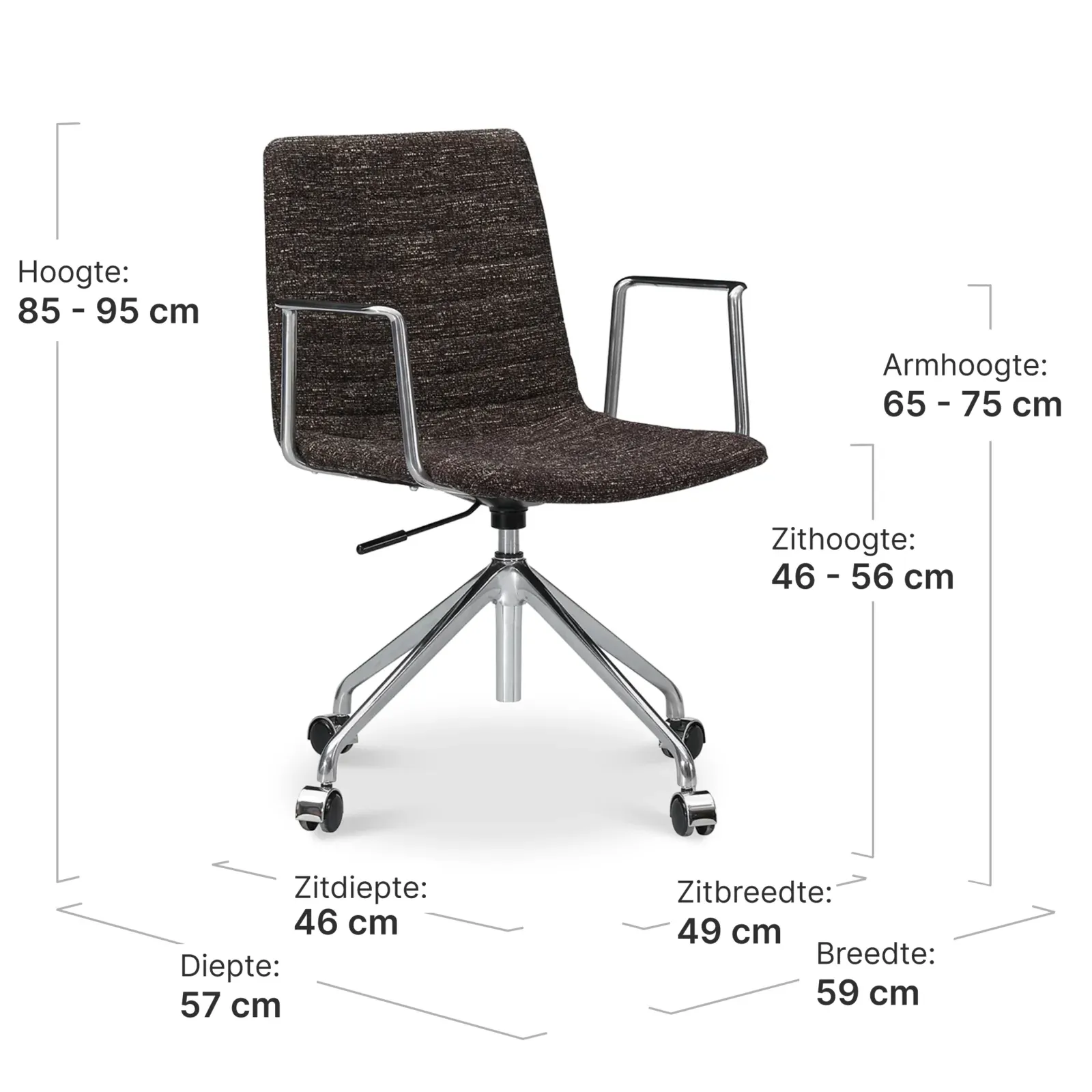 Cavel Lincoln Bureaustoel | Bruin OTE Stof | Chroom