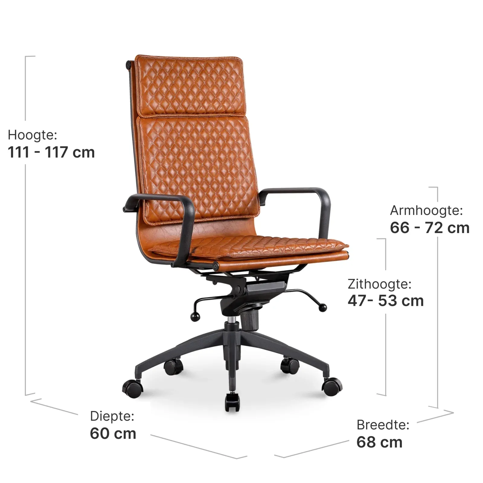 Diamond Softpad Bureaustoel Cognac | Hoge Rug