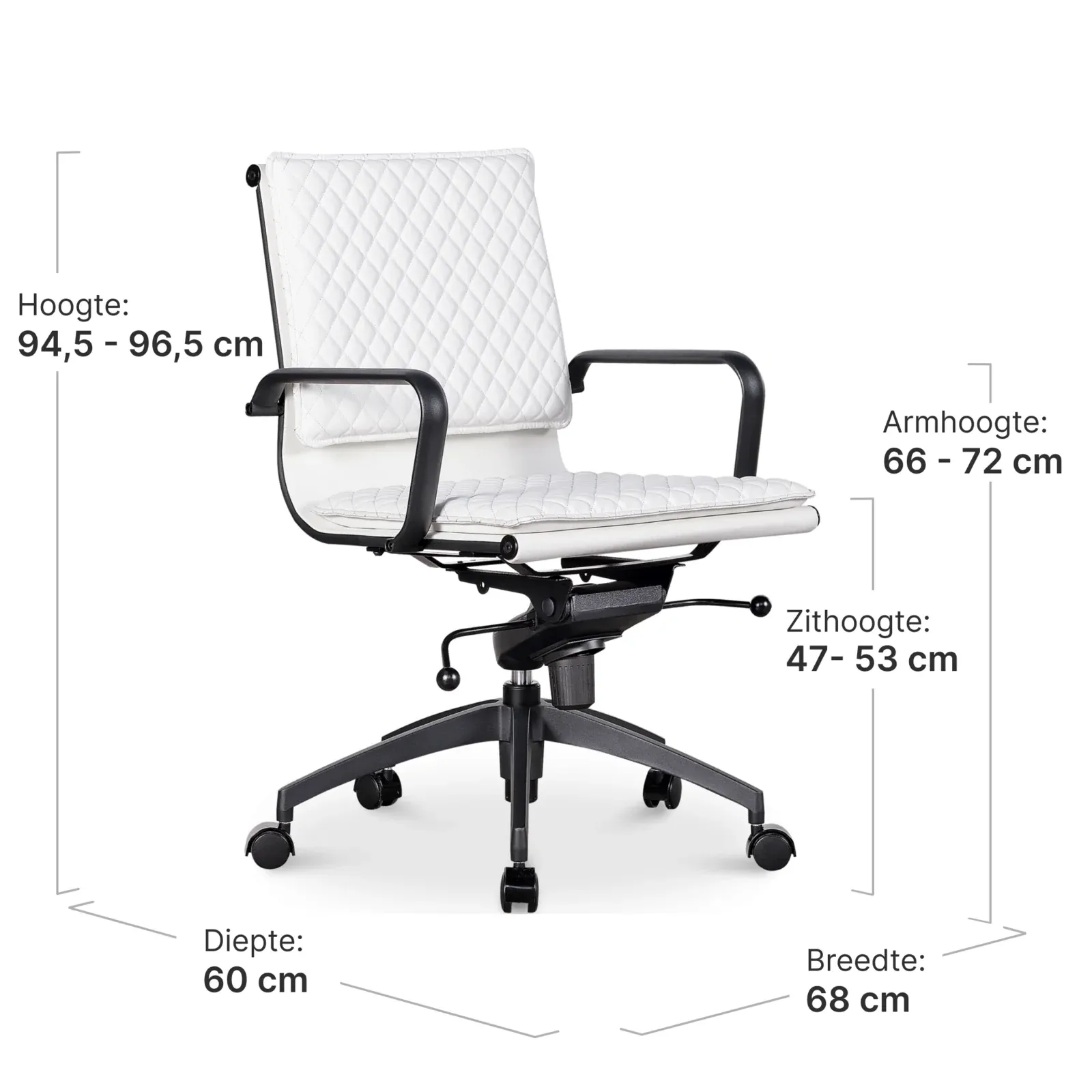 Diamond Softpad Bureaustoel Wit | Lage Rug