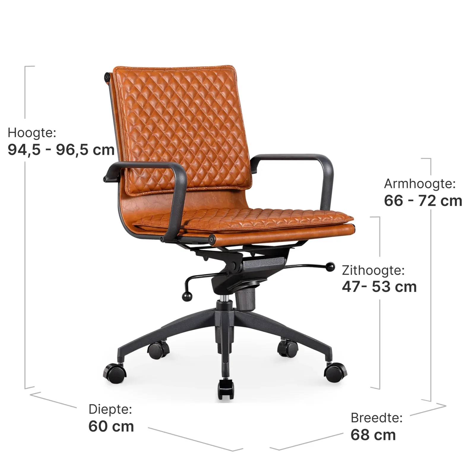 Diamond Softpad Bureaustoel Cognac | Lage Rug