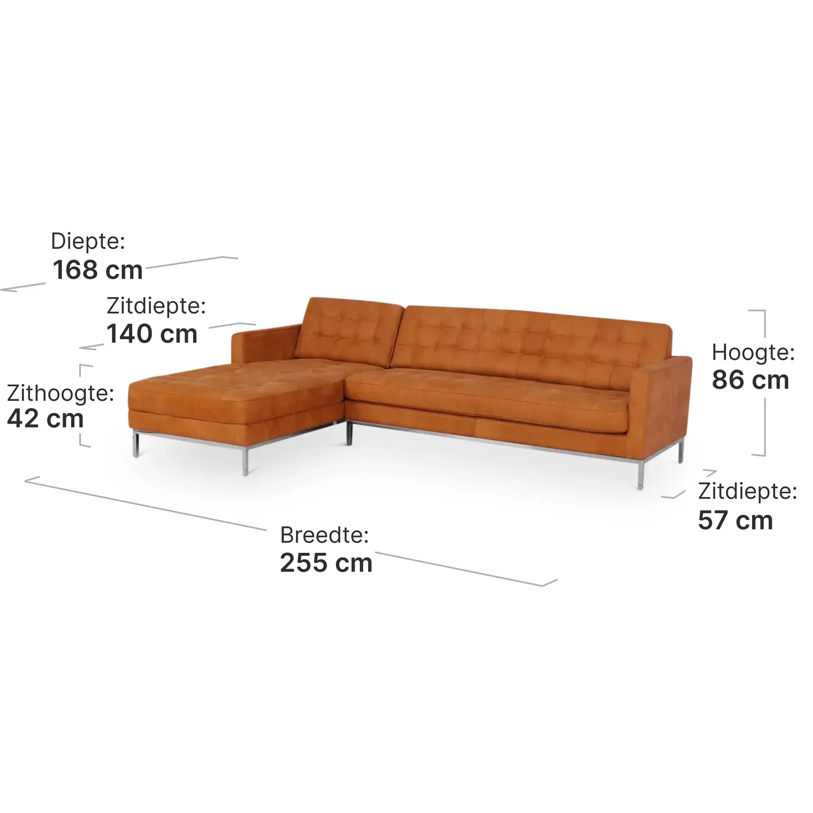 Italo Hoekbank Vintage Cognac Leer (Hoek Rechts)
