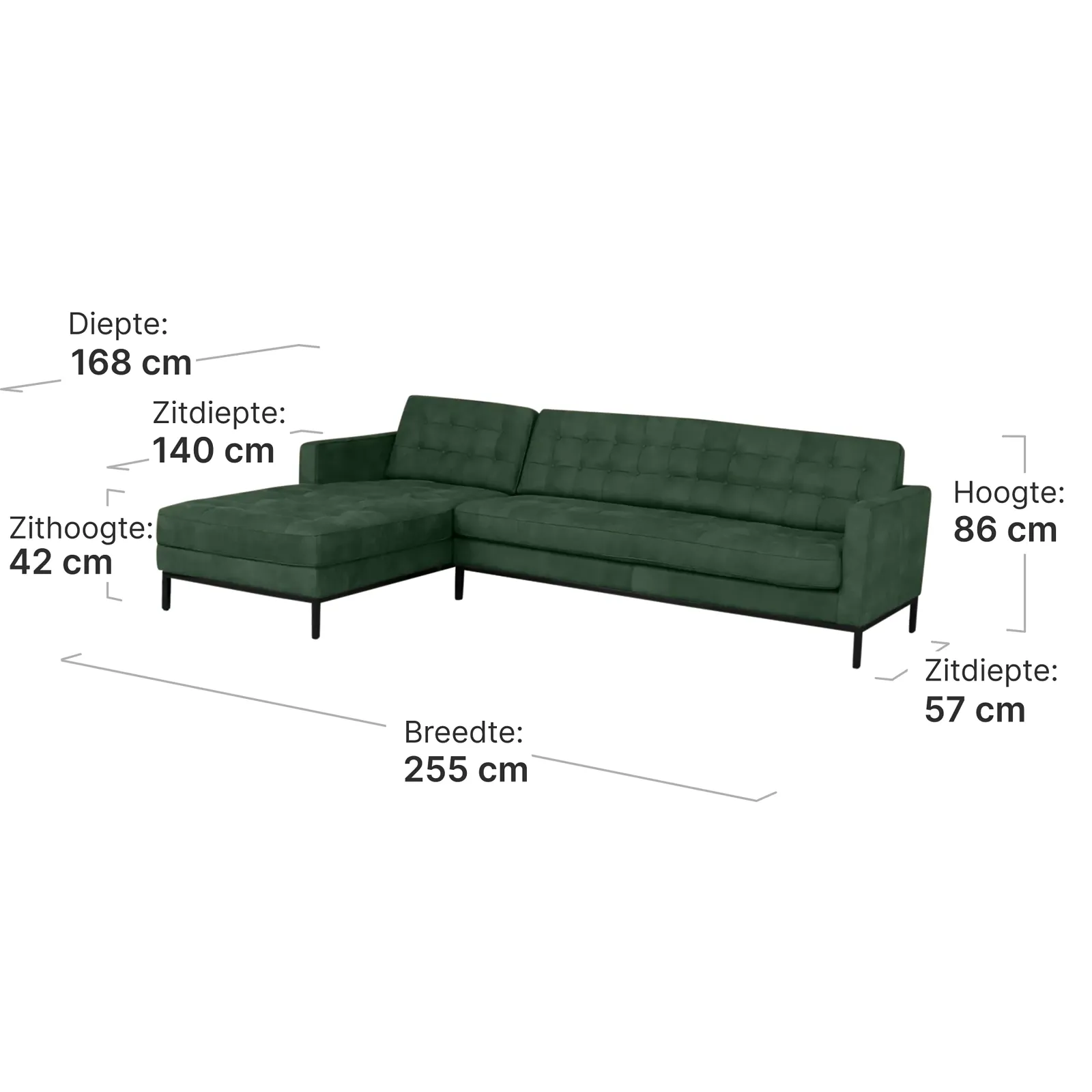 Italo Hoekbank Forest Green Velvet (Hoek Rechts)