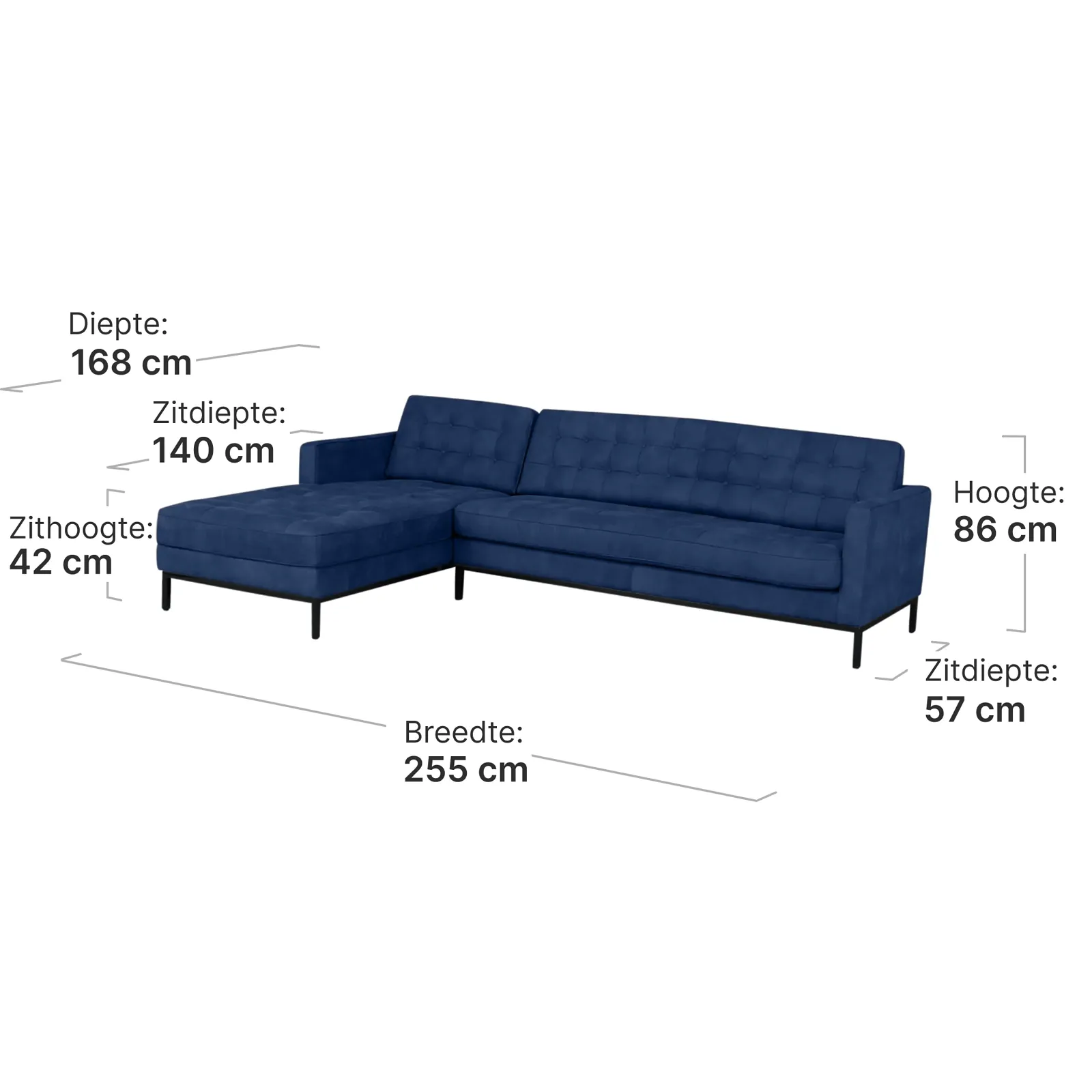 Italo Hoekbank Kings Blue Velvet (Hoek Rechts)