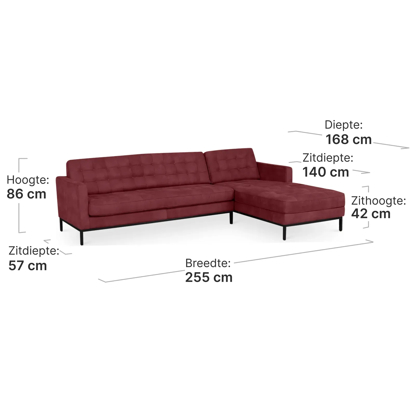 Italo Hoekbank Bordeaux Red Velvet (Hoek Links)