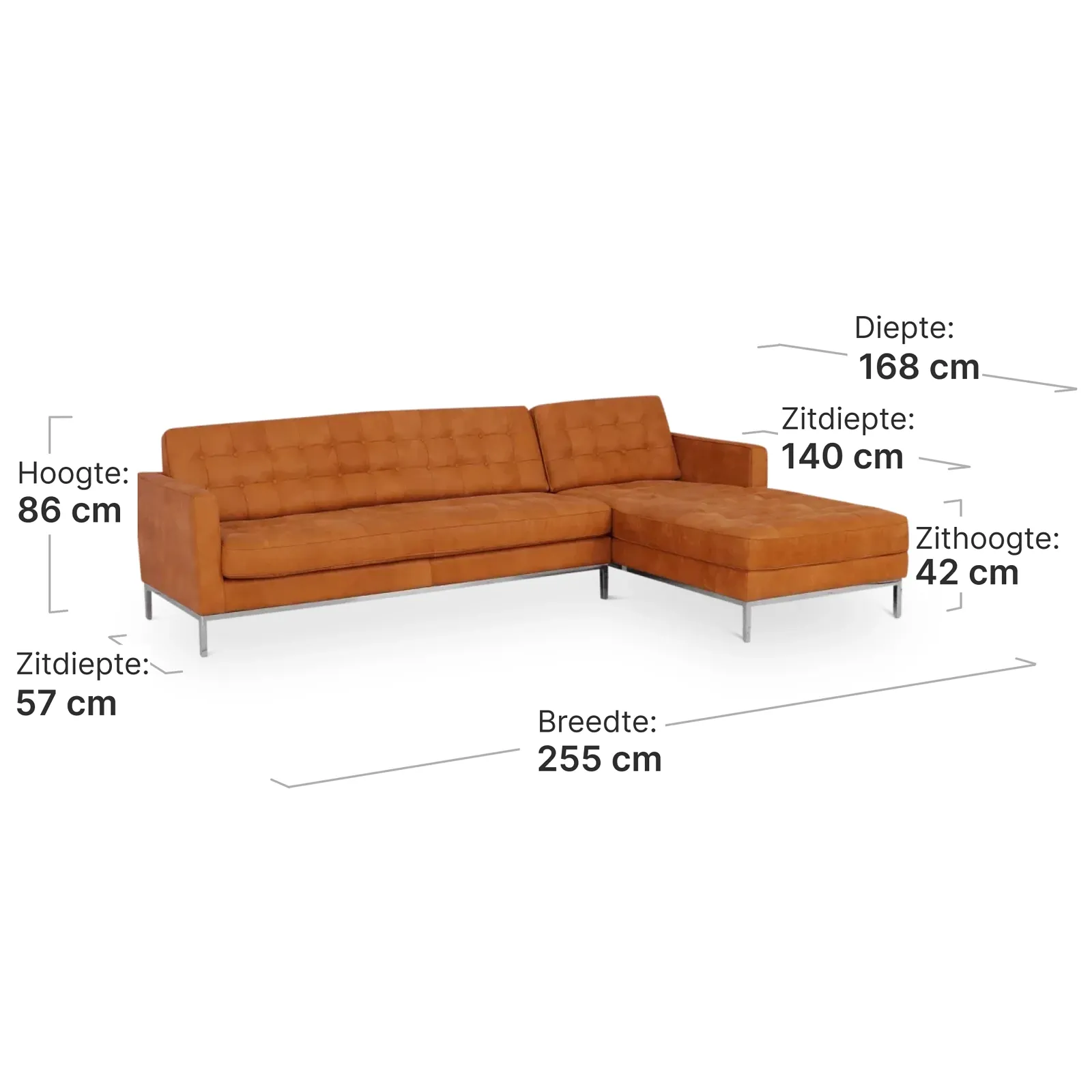 Italo Hoekbank Vintage Cognac Leer (Hoek Links)