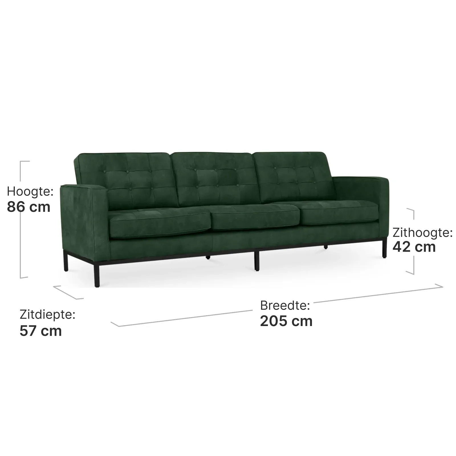 Italo Drie Zits Forest Green Velvet