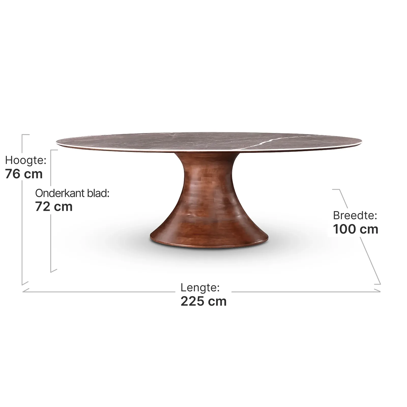 Ovale Tulip Eettafel | Antraciet Keramiek | Walnoot Onderstel