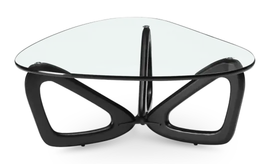 Japandi Salontafel Butterfly | Glazen Blad | Zwart Onderstel