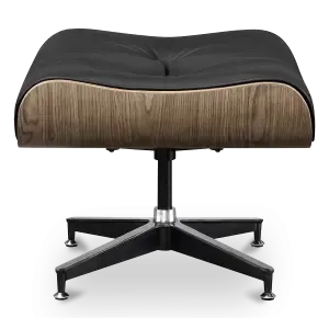 Cavel Lounge Chair Ottoman / Hocker Zwart Leer | Walnoot Schaal