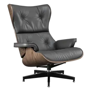 Cavel Lounge Chair Grijs Leer | Walnoot Schalen