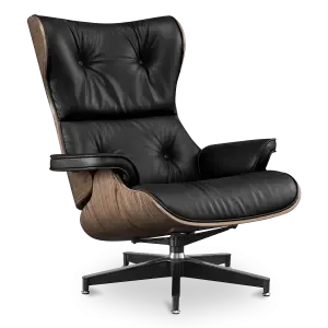 Cavel Lounge Chair Zwart Leer | Walnoot Schalen