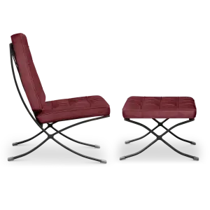 Paviljoen Chair XL Rood Velvet Set | Inclusief Voetenbank | Zwart Frame