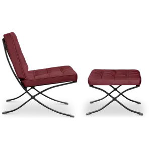 Paviljoen Chair Rood Velvet Set | Inclusief Voetenbank | Zwart Frame