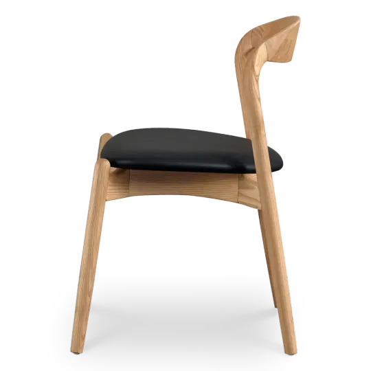 Bow Eetkamerstoel | Essen Hout | Zwart PU Leer