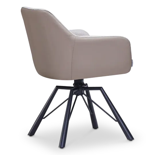 Draaibare Eetkamerstoel Nord | Taupe Boucle Taupe Leer | Zwart Onderstel Draaibare Eetkamerstoel Nord | Taupe Boucle Taupe Leer | Zwart Onderstel