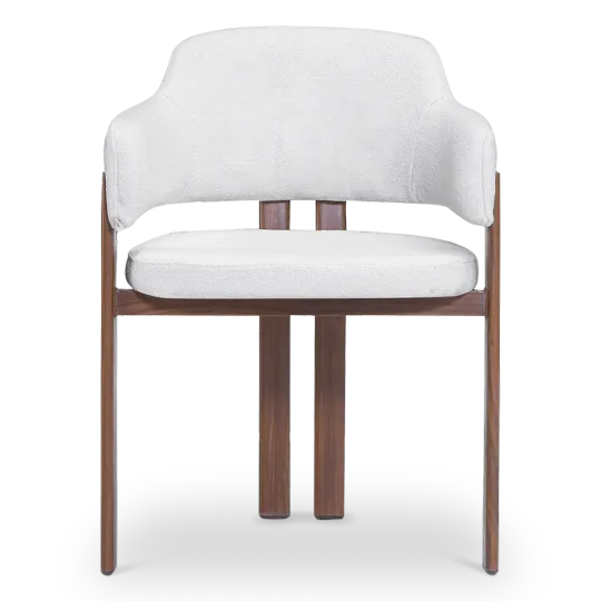 Japandi Eetkamerstoel Isamu | Wit Boucle | Walnoot Onderstel