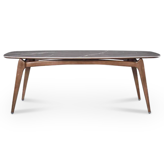Eettafel Japandi Deens Ovaal Antraciet Keramiek | Walnoot Onderstel Eettafel Japandi Deens Ovaal Antraciet Keramiek | Walnoot Onderstel