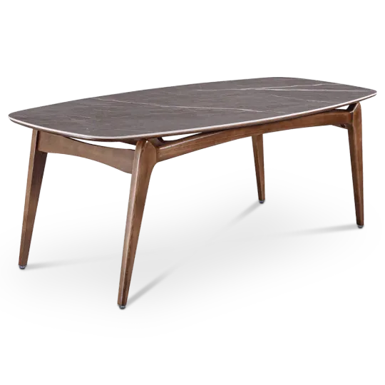 Eettafel Japandi Deens Ovaal Antraciet Keramiek | Walnoot Onderstel Eettafel Japandi Deens Ovaal Antraciet Keramiek | Walnoot Onderstel